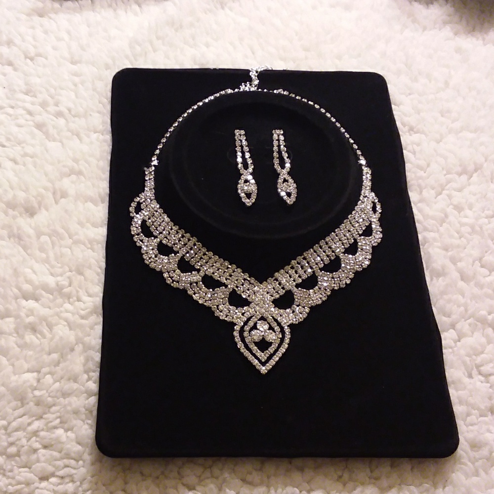 Formal Faux Crystal Earring Necklace Set